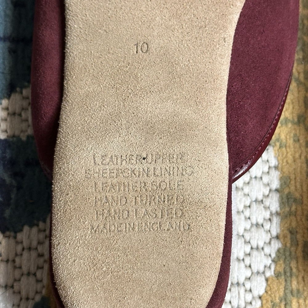 Derek Rose Mens Douglas Mule Slippers - Size 10 - Bordeaux Burgundy Sheepskin - Picture 6 of 8